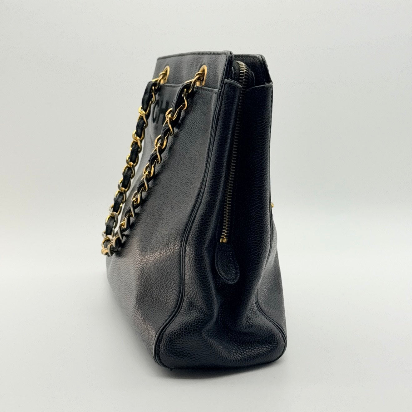 Chanel black caviar leather tote bag