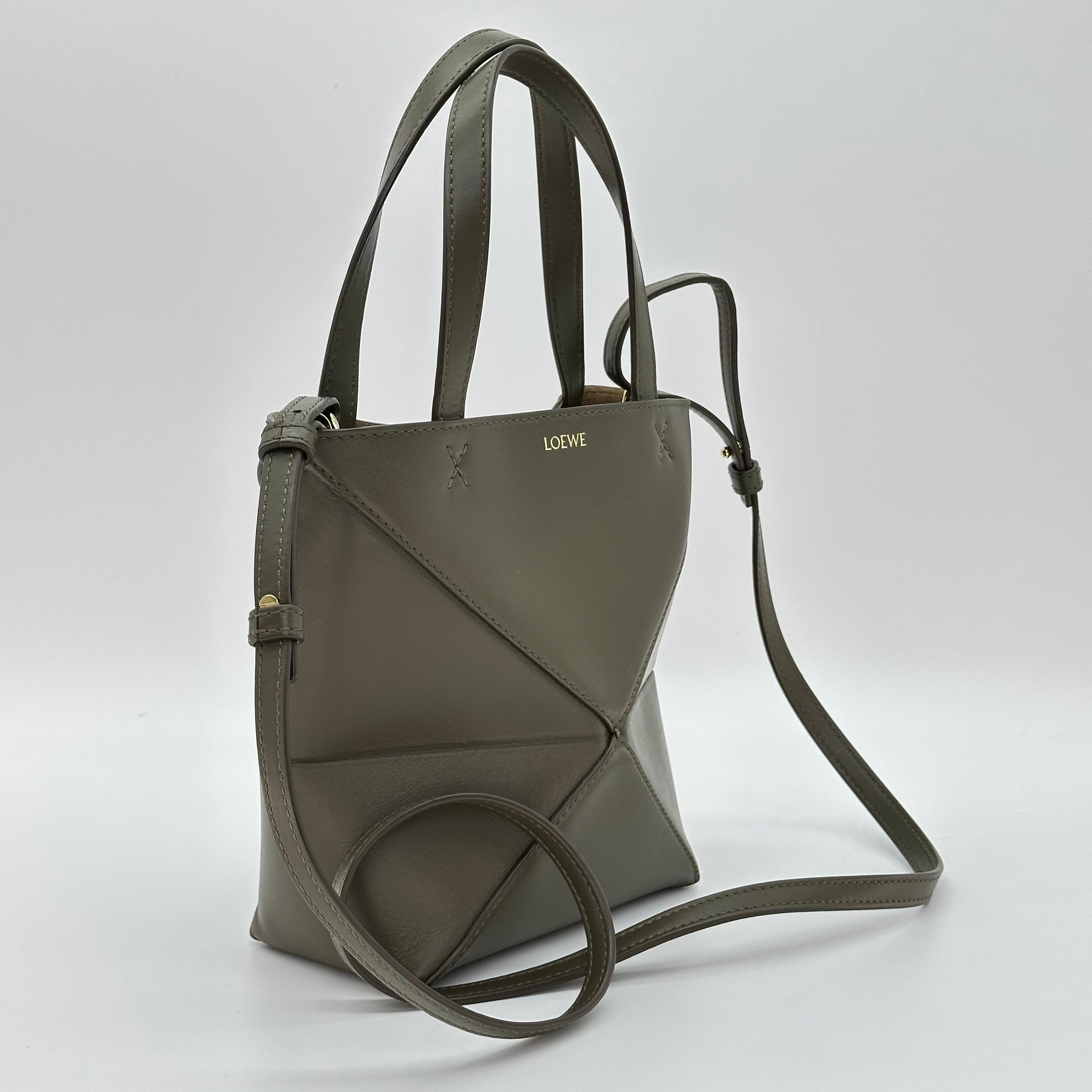 LOEWE Green Mini Leather Puzzle Fold Tote Bag 2WAY