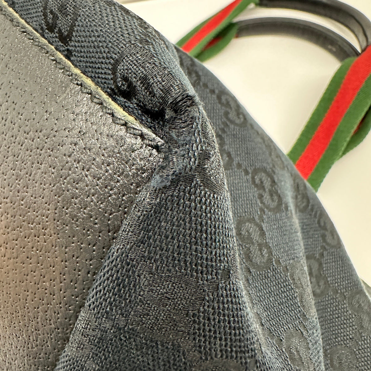 Gucci GG Canvas Leather Web Stripe Black Tote Bag