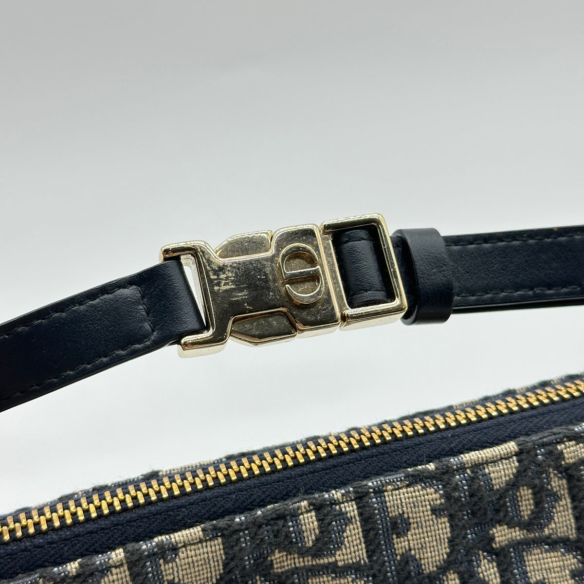 Dior Oblique Canvas Navy Leather Shoulder Bag