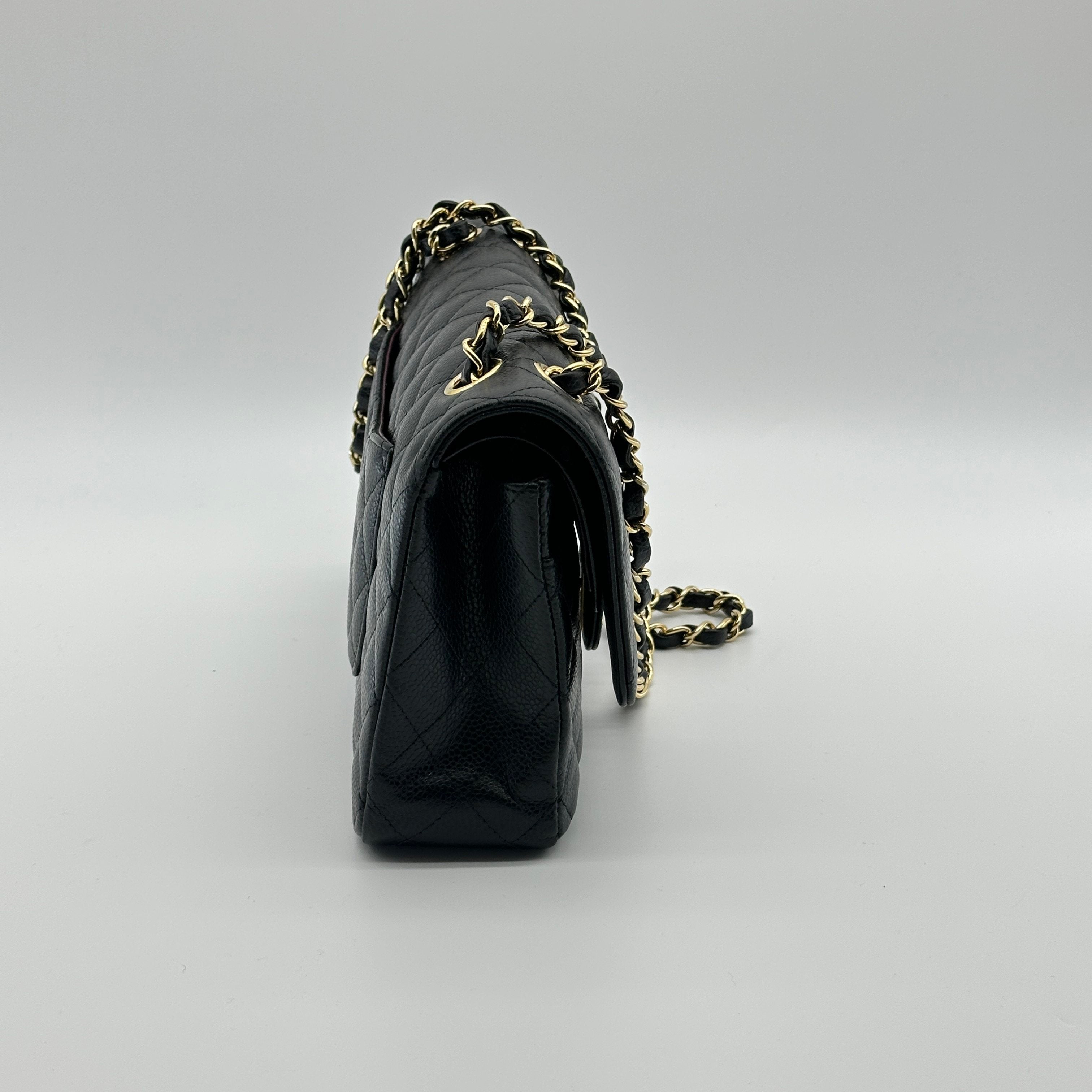 Chanel Matelasse 25 Caviar Skin Double Flap Double Chain Bag Black Gold Metal Fittings 26052533 26XXXXXX A01112