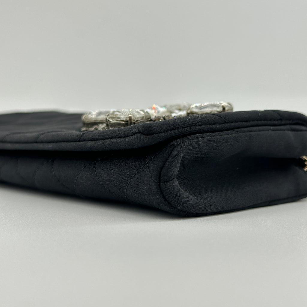 CHANEL Pearl Bijou Black Satin Rhinestone Embellished  Shoulder Bag Evening Bag 10XXXXXX