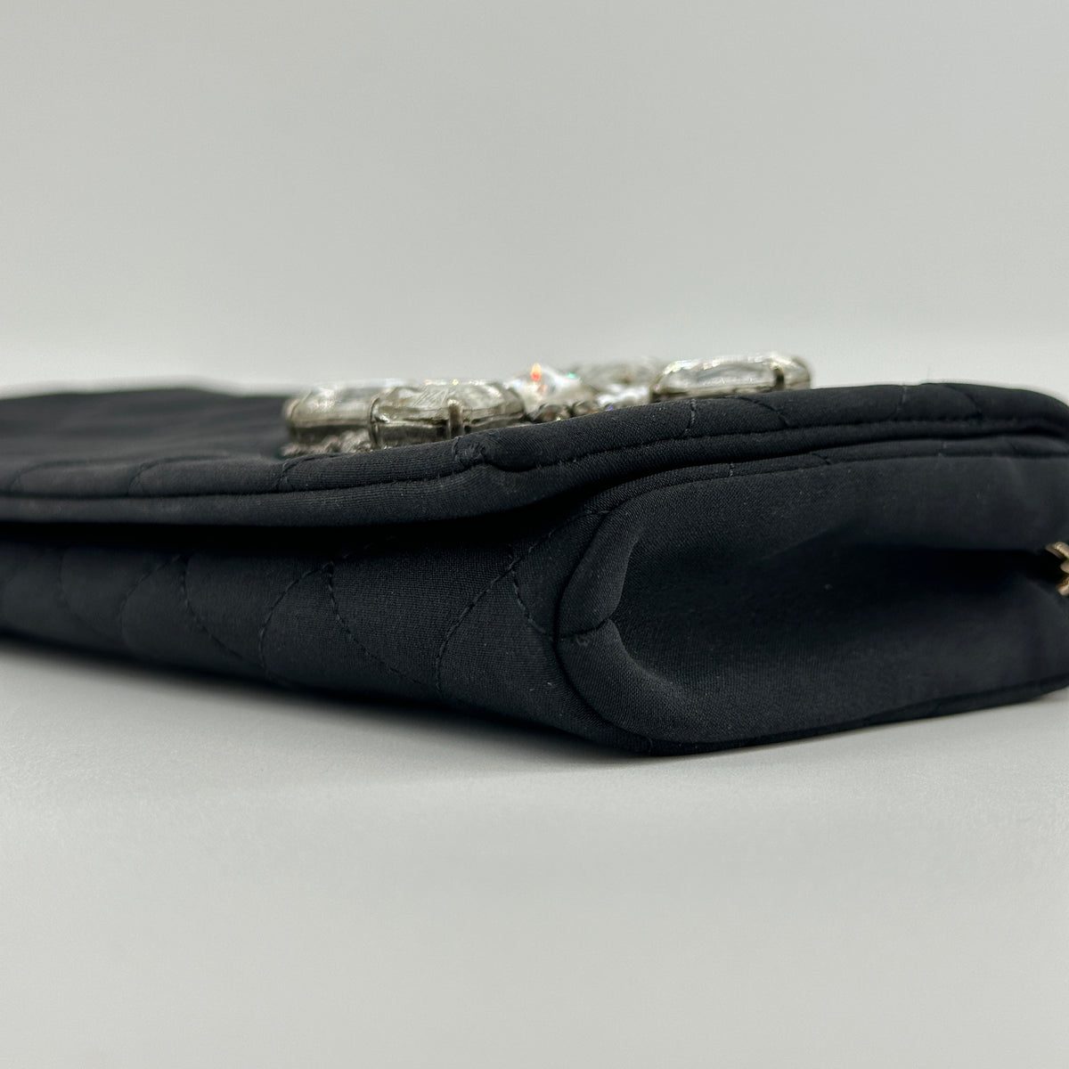 CHANEL Pearl Bijou Black Satin Rhinestone Embellished  Shoulder Bag Evening Bag 10XXXXXX