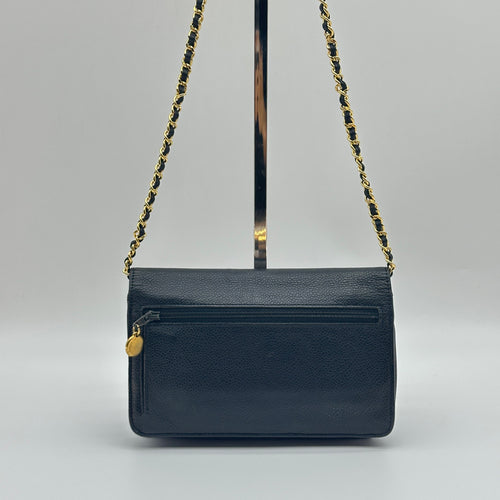Chanel Coco Mark Caviar Leather Black Chain Wallet