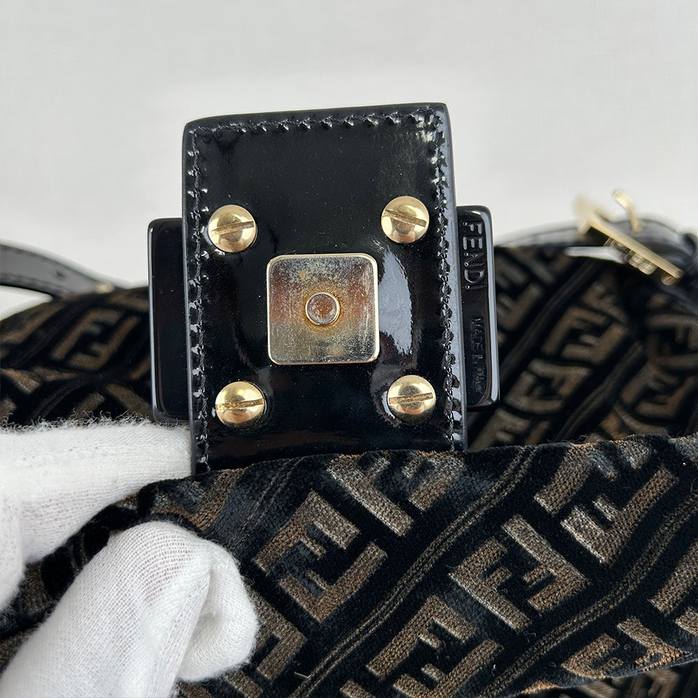 Fendi Black Velvet Baguette Bag Gold Hardware Acrylic Chain