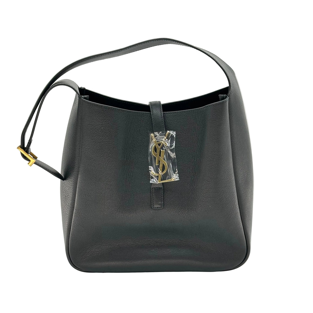 Saint Laurent Le5A7 Black Leather Bucket Hobo Shoulder Tote Bag Small