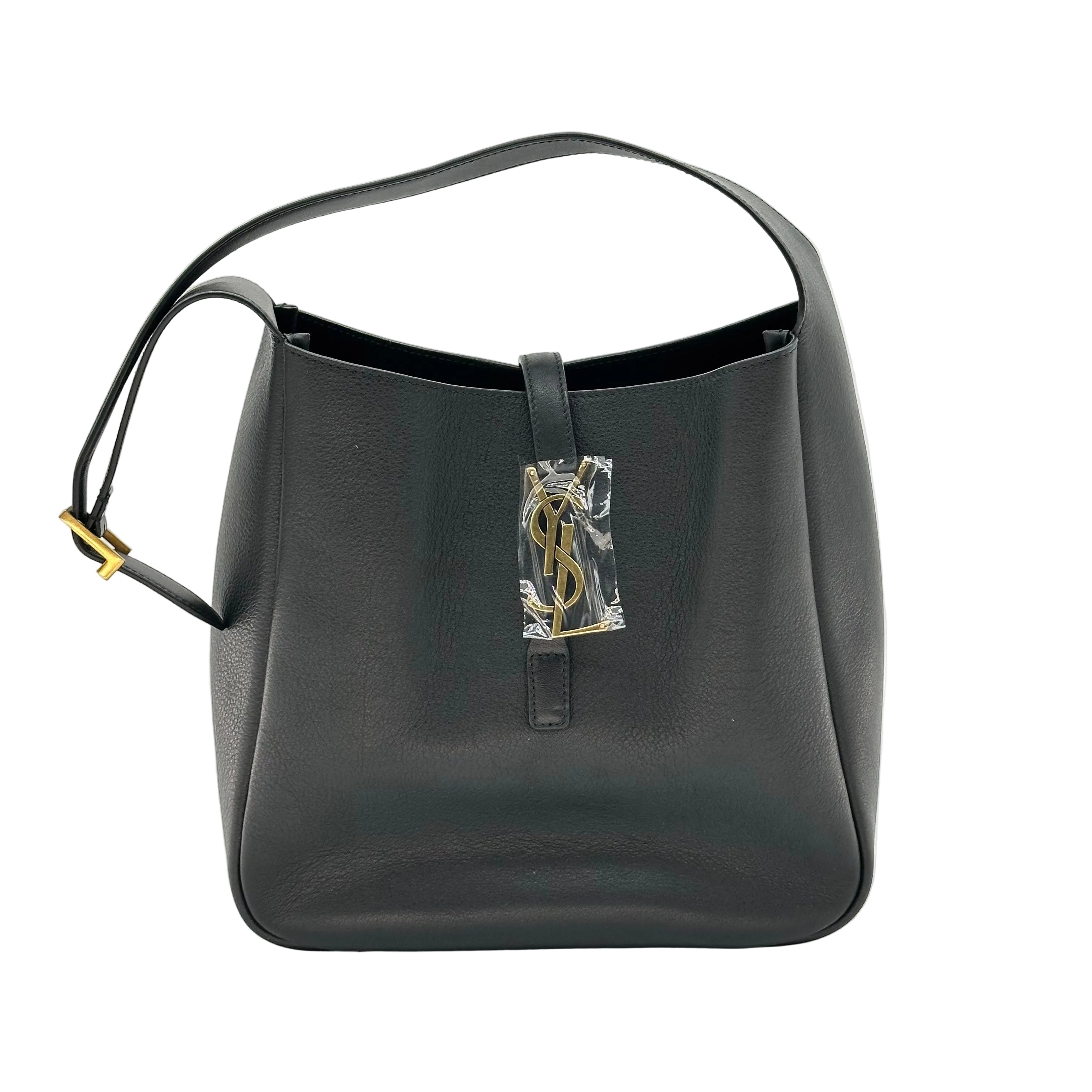 Saint Laurent Le5A7 Black Leather Bucket Hobo Shoulder Tote Bag Small