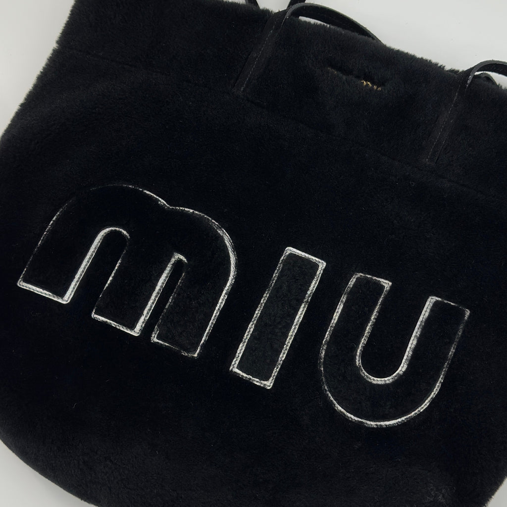MiuMiu Vintage Tote Mouton Tote Bag Shearling Shoulder Bag Black Includes a Pouch