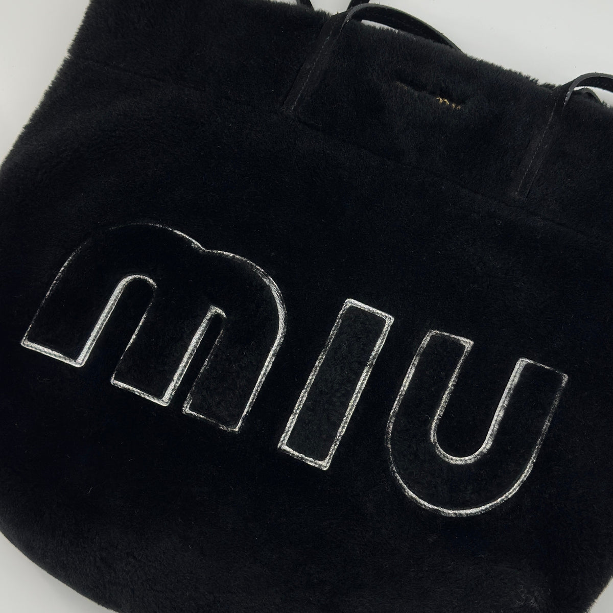 MiuMiu Vintage Tote Mouton Tote Bag Shearling Shoulder Bag Black Includes a Pouch