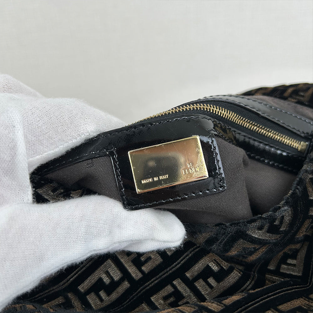 Fendi Black Velvet Baguette Bag Gold Hardware Acrylic Chain