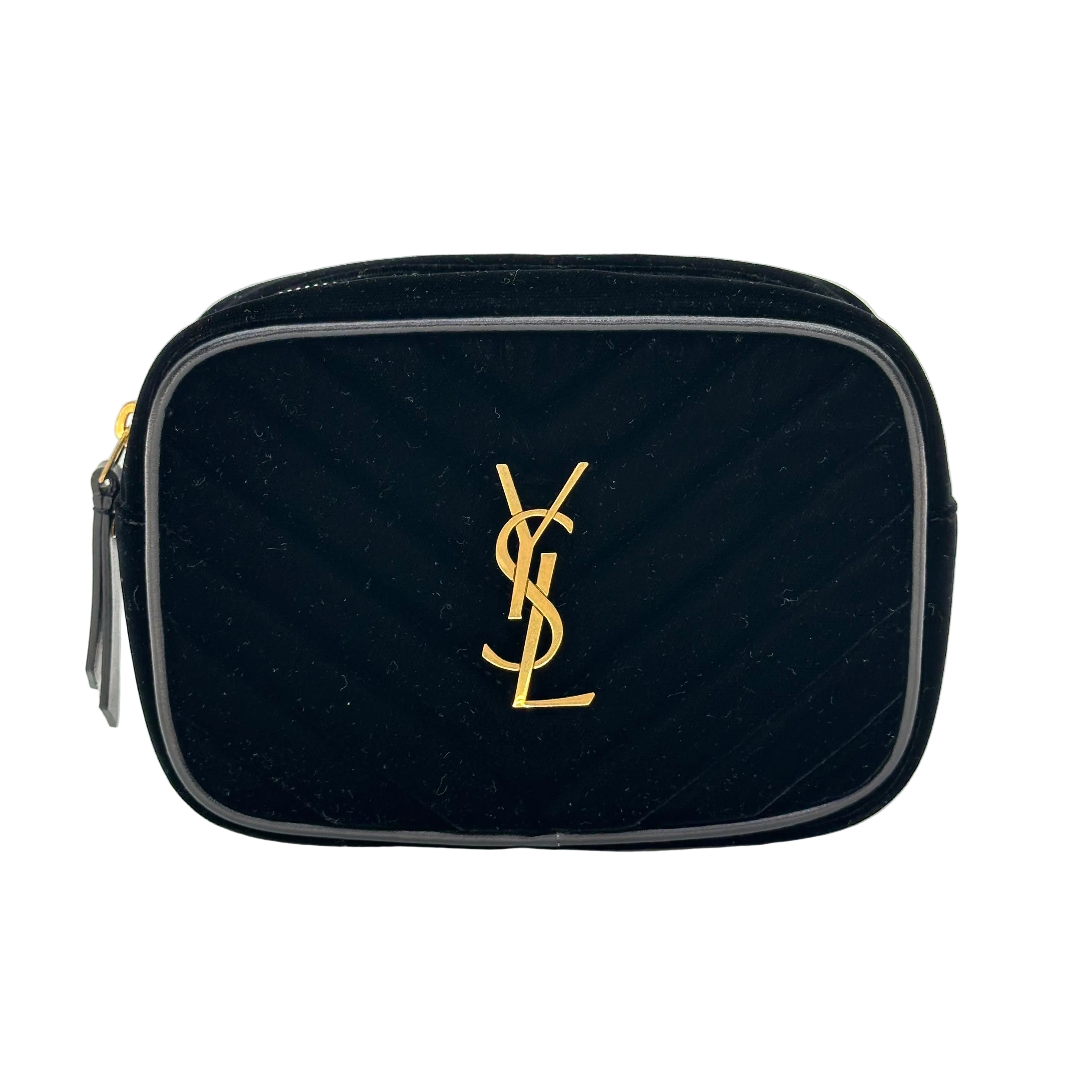 SAINT LAURENT PARIS Riñonera de terciopelo con puntada en V Bolsa para cámara negra