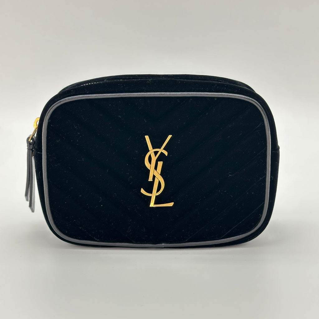 SAINT LAURENT PARIS Belt Bag V-Stitch Velvet Black Camera Bag
