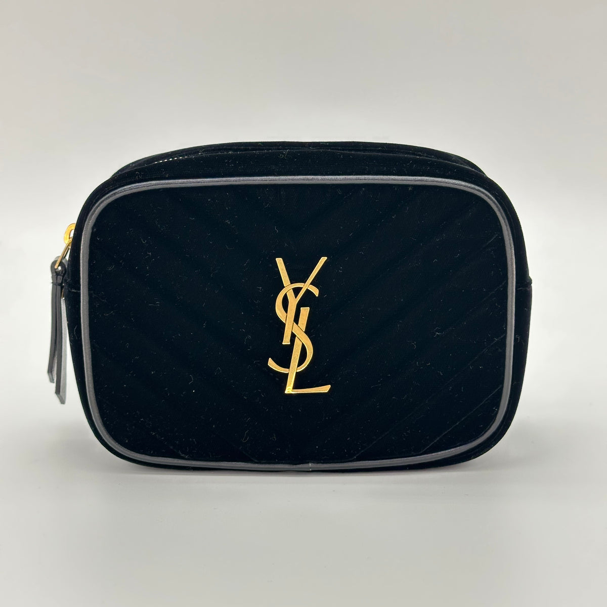 SAINT LAURENT PARIS Belt Bag V-Stitch Velvet Black Camera Bag