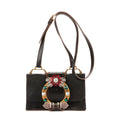 MIUMIU Sac à bandoulière à rabat en cuir Madras noir orné de cristaux et boucle